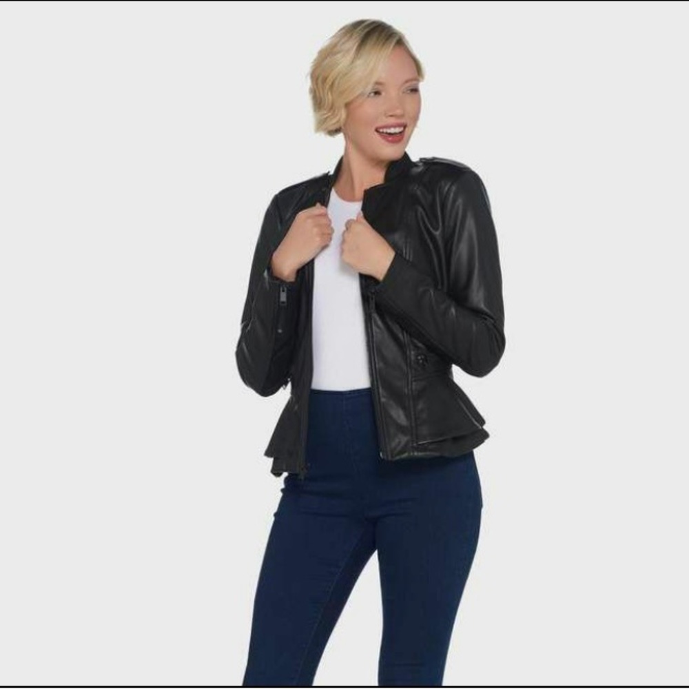 G.I.L.I. Faux Leather Double Peplum Jacket